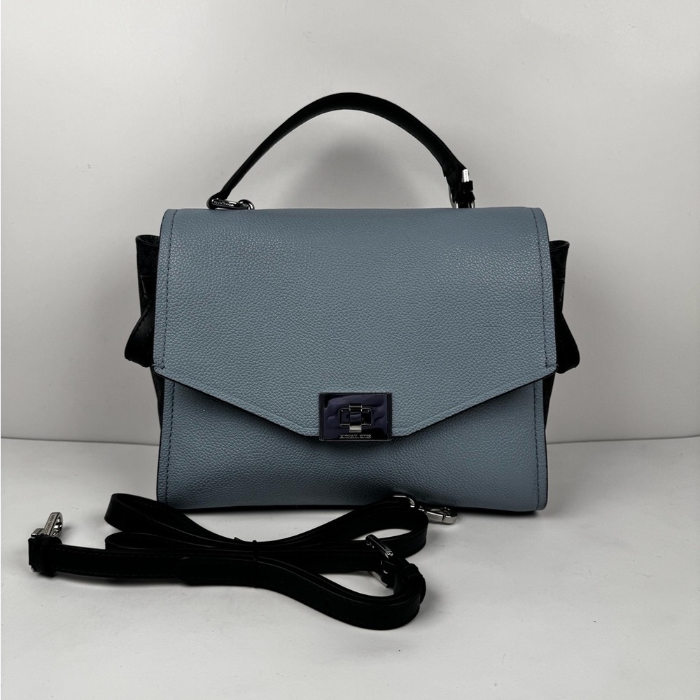 Michael Kors Cassie Small Leather Crossbody Pale Blue Satchel Bag - Picture 10 of 16